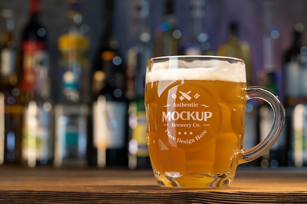 Mock-up design of clear glass beer mug