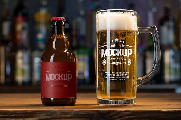 PSD mock-up design of clear glass beer mug