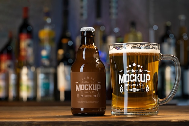 mock-up design of clear glass beer mug