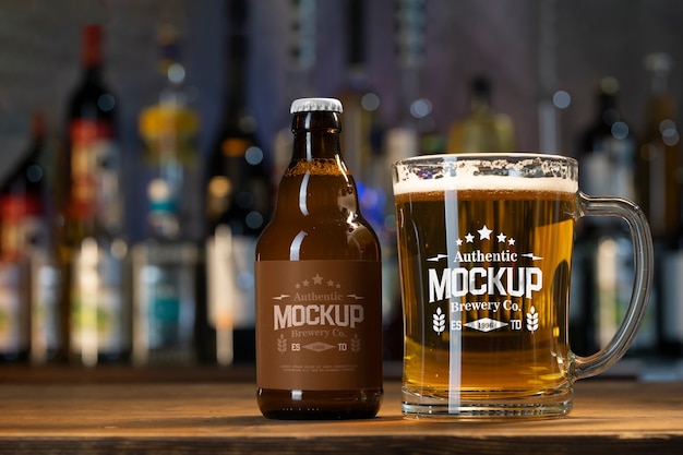 PSD mock-up design of clear glass beer mug