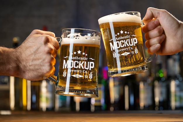 PSD mock-up design of clear glass beer mug