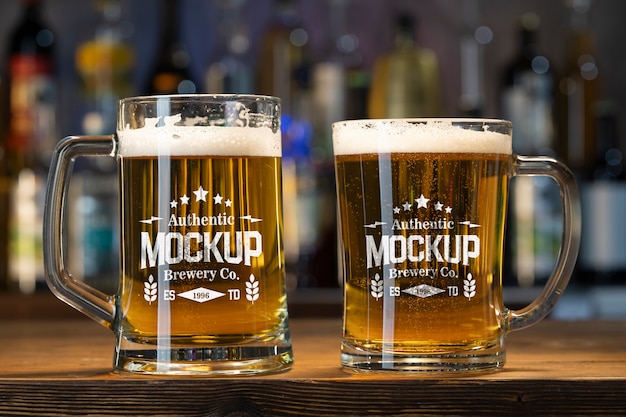 PSD mock-up design of clear glass beer mug