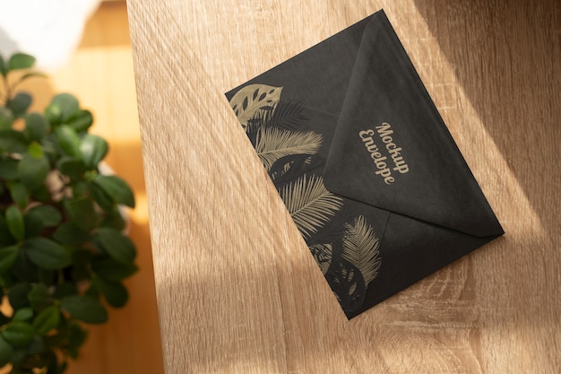 PSD mock-up design for dark paper envelope