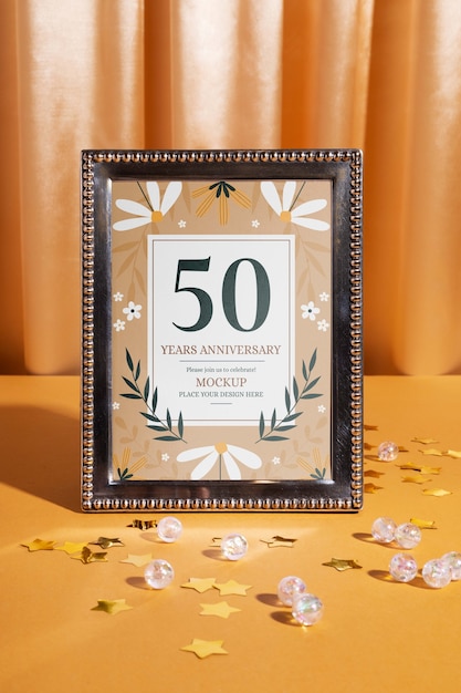 결혼 50주년 기념 파티 초대장 목업 디자인