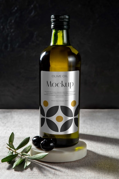 mock-up design of glass olive oil bottle