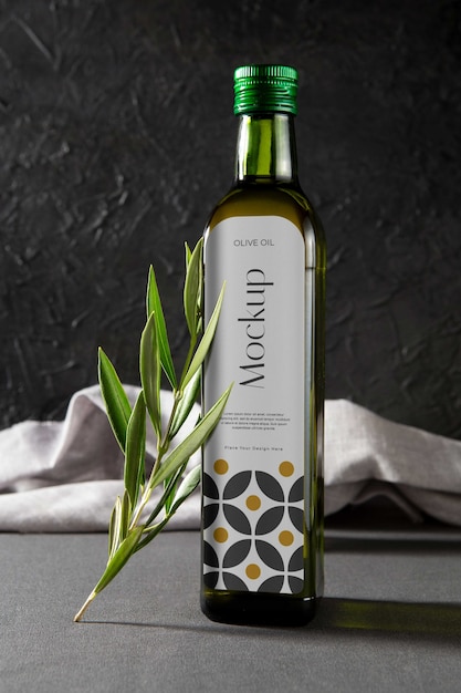 mock-up design of glass olive oil bottle