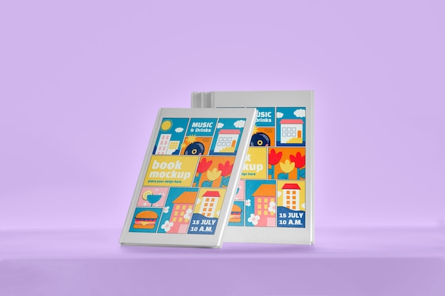 mock-up design for piled books