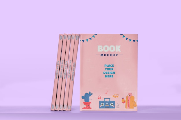mock-up design for piled books