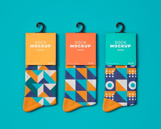 PSD mock-up design for socks with abstract pattern