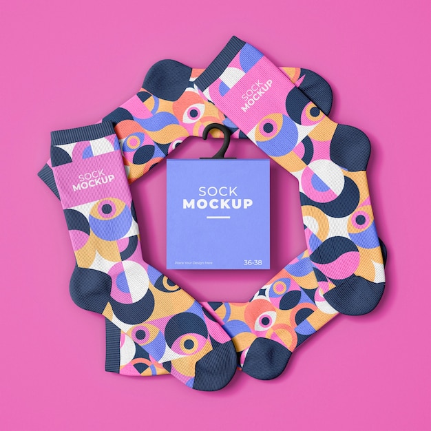 PSD mock-up design for socks with abstract pattern