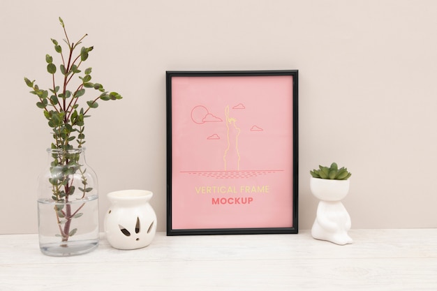 mock-up design for vertical frame with plant