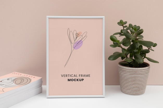mock-up design for vertical frame with plant