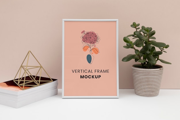 mock-up design for vertical frame with plant