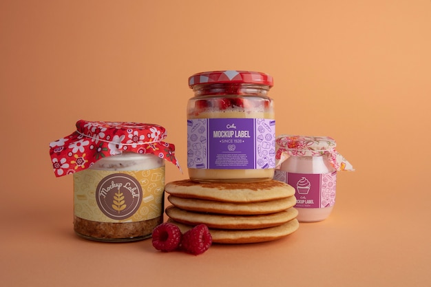 PSD mock-up of dessert jars with pancakes