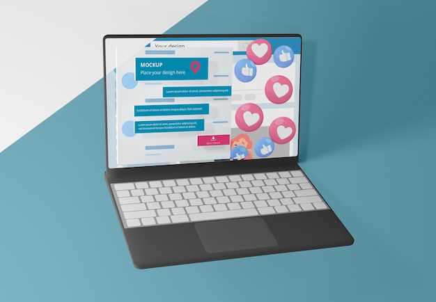 PSD dispositivo di mock-up con piattaforma di social media