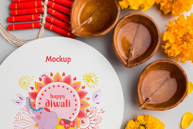 Mock-up diwali hindoe festival plat leggen