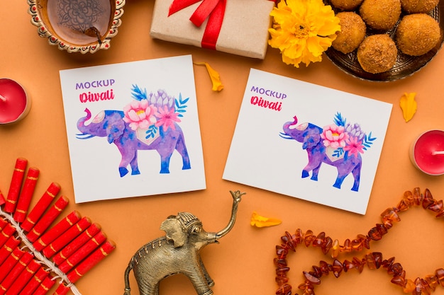 Mock-up diwali hindoe festival verschillende olifanten