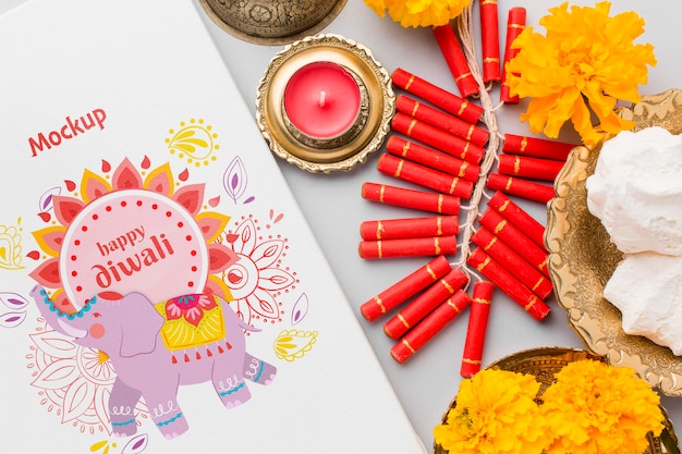 mock-up diwali hindu festival elephant and fireworks