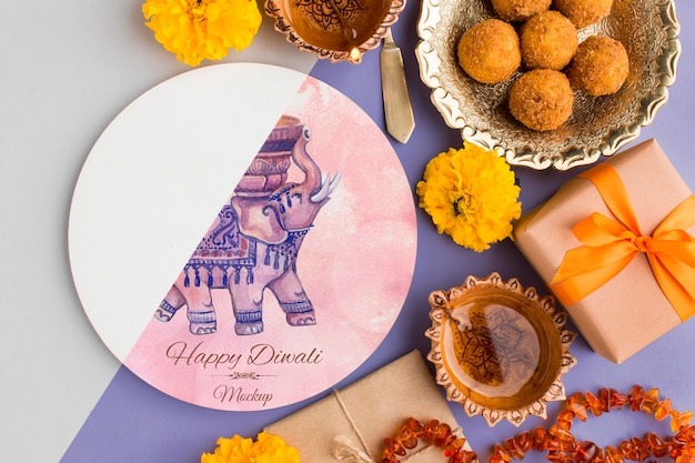 PSD mock-up diwali hindu festival food and gifts