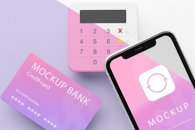 Mock-up di pagamento elettronico con smartphone e terminale di pagamento