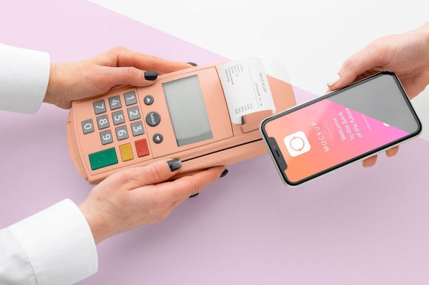 Mock-up e-payment with smartphone and payment terminal