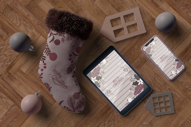 Mock-up electronic device on floor