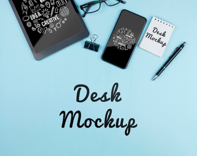 PSD mock-up electronic devices on desk