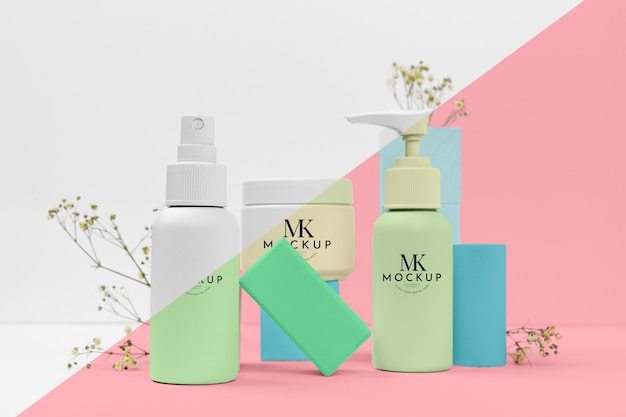 PSD mock-up of entire set of beauty products bottles