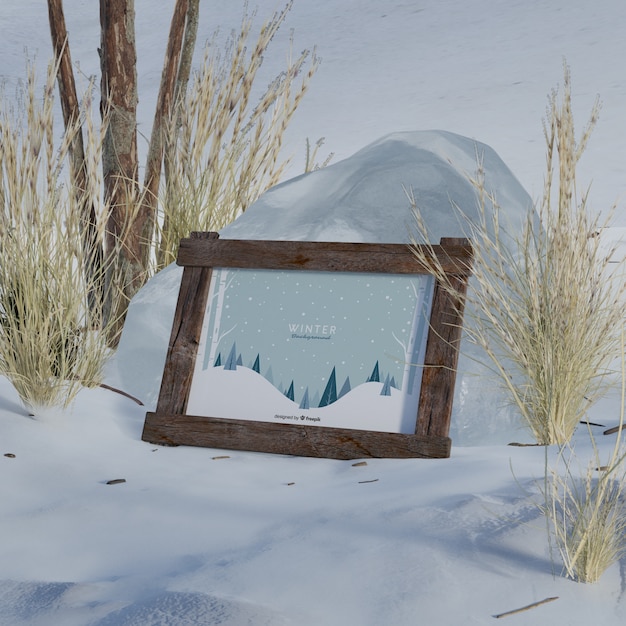 PSD mock-up frame with winter picture