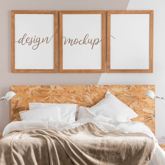 Mock-up frames arrangement in bedroom
