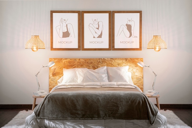 Mock-up frames arrangement in bedroom