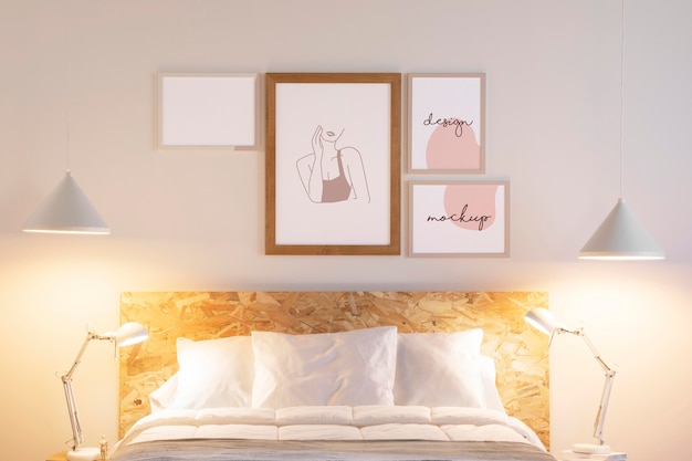 PSD mock-up frames arrangement in bedroom