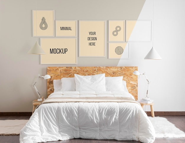 Mock-up frames arrangement in bedroom