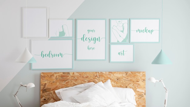 Mock-up frames arrangement in bedroom