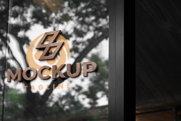 PSD mock-up of glass door with sign
