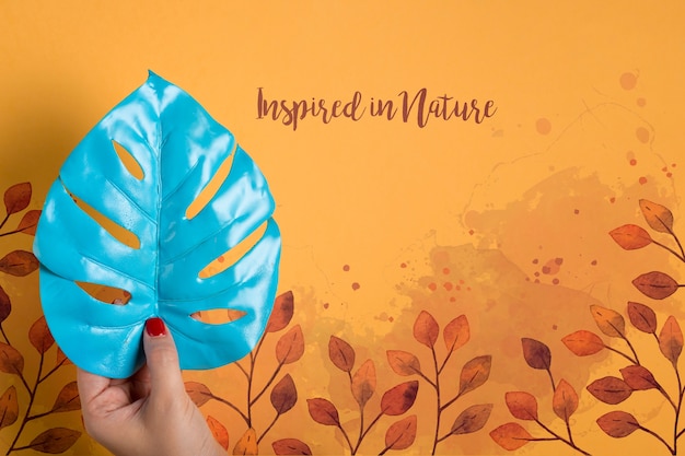 Mock-up hight blue leaf painted