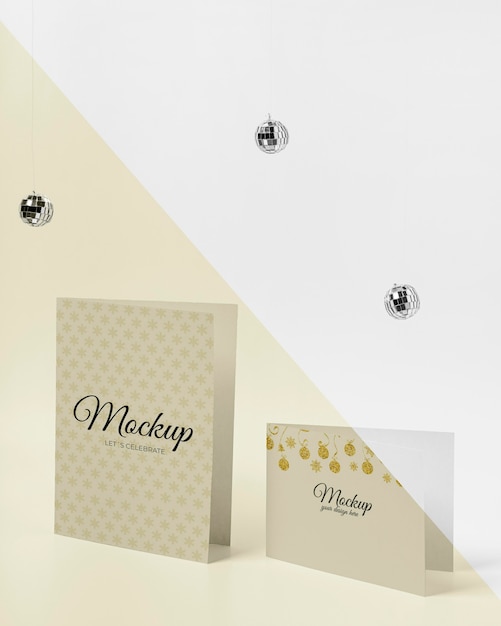 Mock-up invitation with silver disco balls