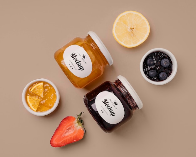 Mock-up jam jars packaging composition