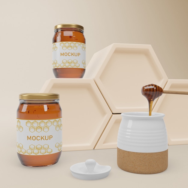 Mock-up jars with organic honey