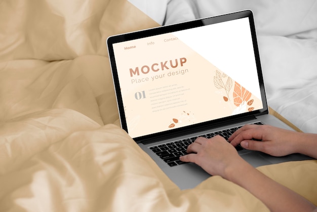 PSD mock up laptop in bedroom