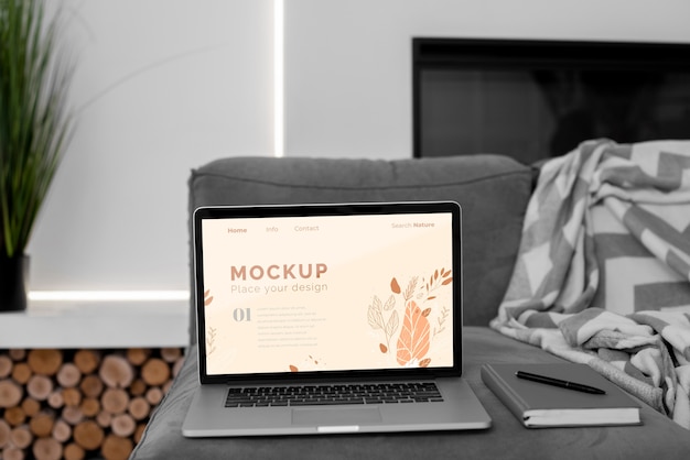 PSD mock up laptop in bedroom