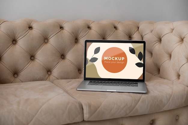 PSD mock up laptop in bedroom