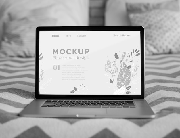 PSD mock up laptop in bedroom