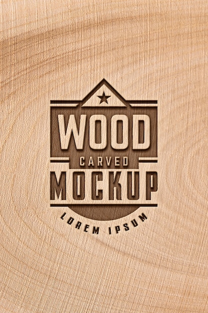 Mock-up logo with engraved effect on wood