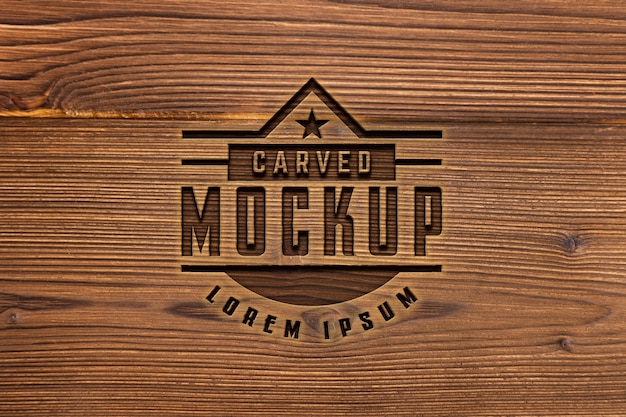 PSD mock-up logo with engraved effect on wood