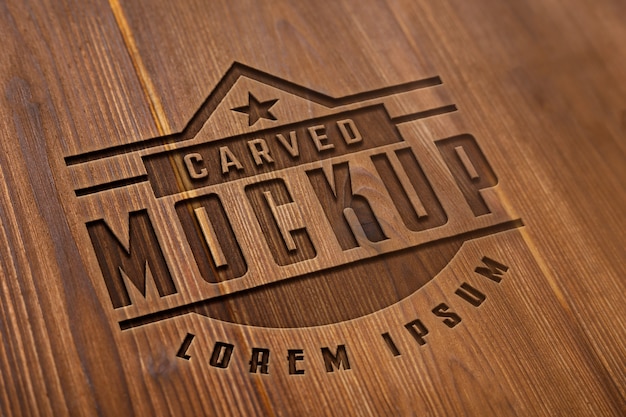 Logo mock-up con effetto inciso su legno