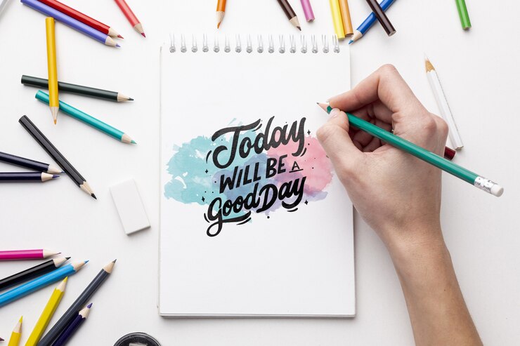 PSD mock-up notebook with crayons