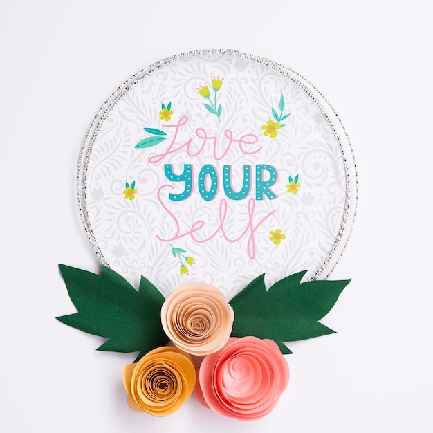 Mock-up ornamental floral frame with motivational message