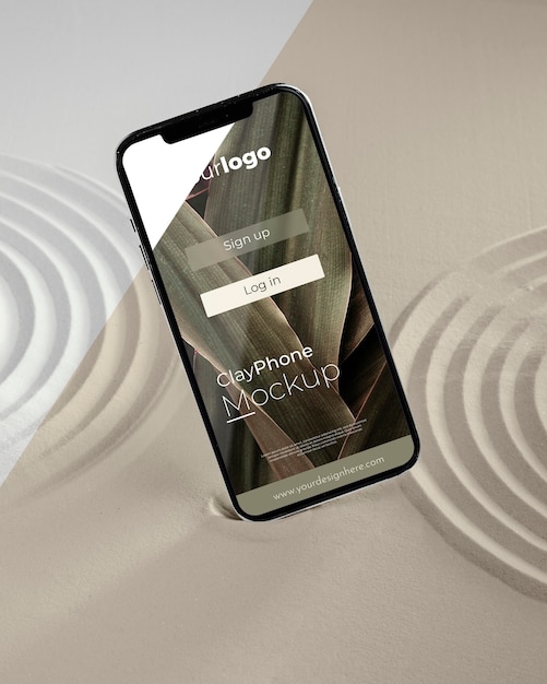 PSD mock-up phone in sand composition