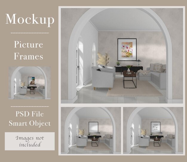 Mock up picture frames mockups on the wall incl psd file with smart object